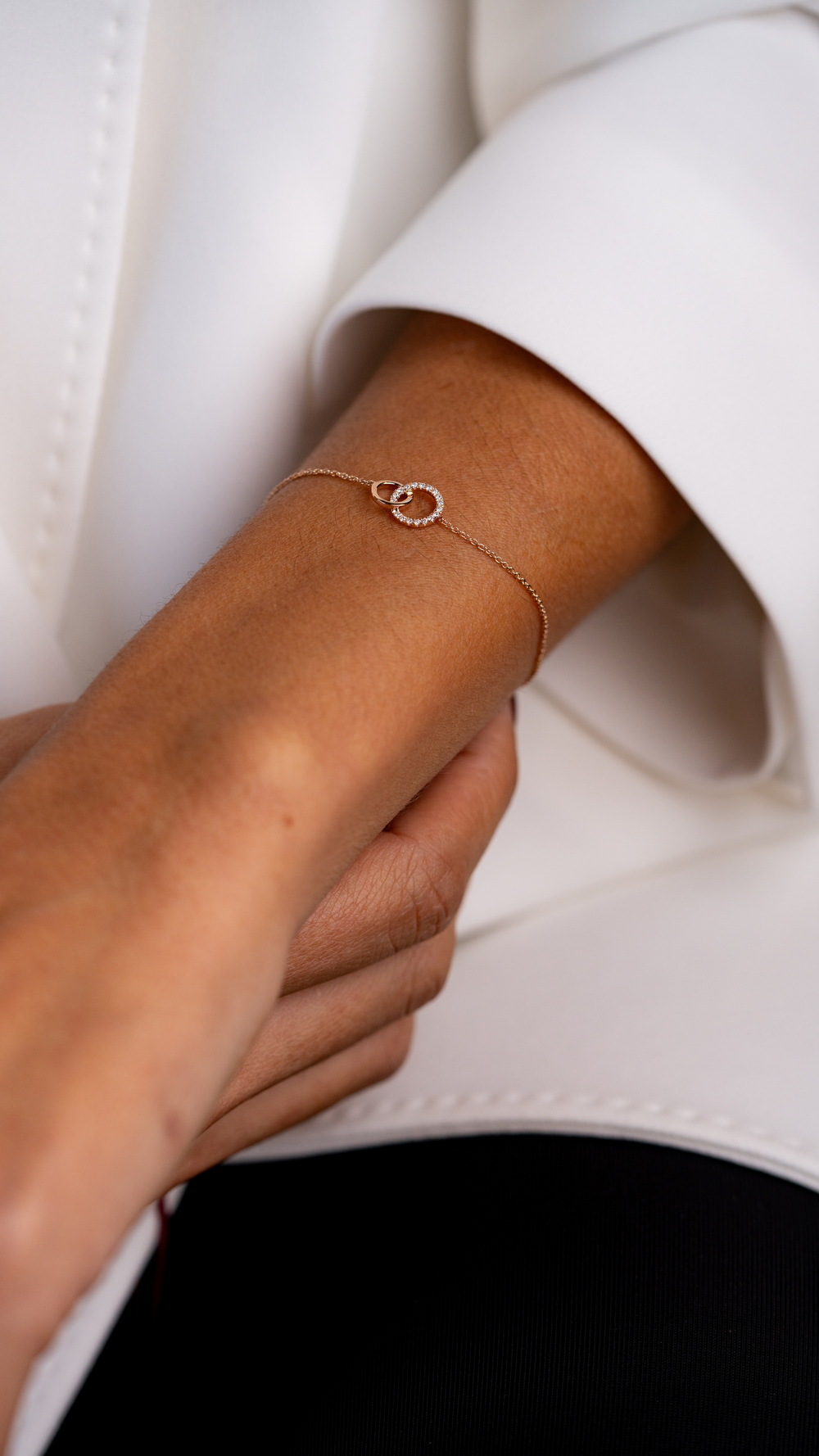 Pink Gold Bracelet with Two Diamond Arcs