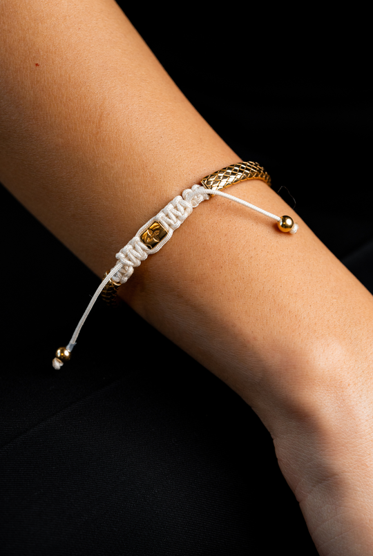 Yellow Silver Bracelet with White Cotton