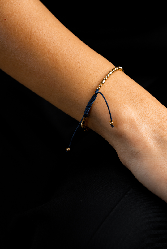 Yellow Gold Bracelet with Blue Cotton