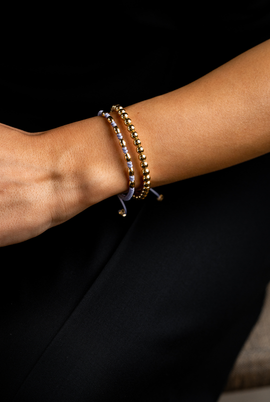 Yellow Gold Dots Bracelet with Lilac Cotton
