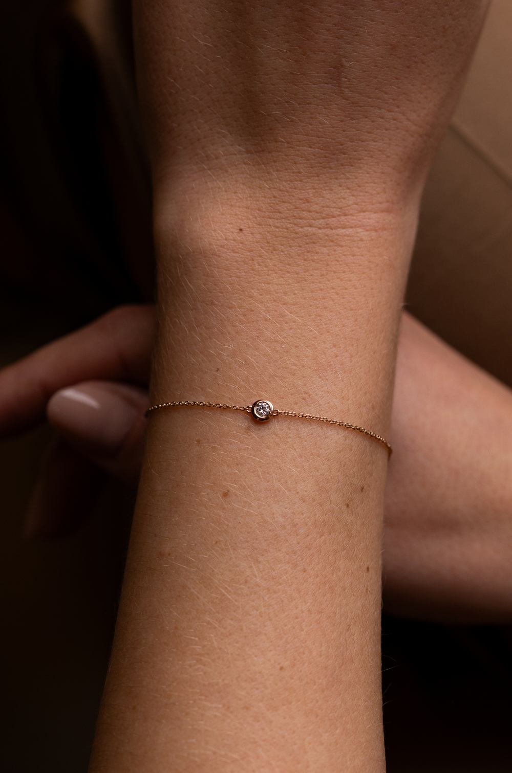 Pink Gold Chain Bracelet with Diamond