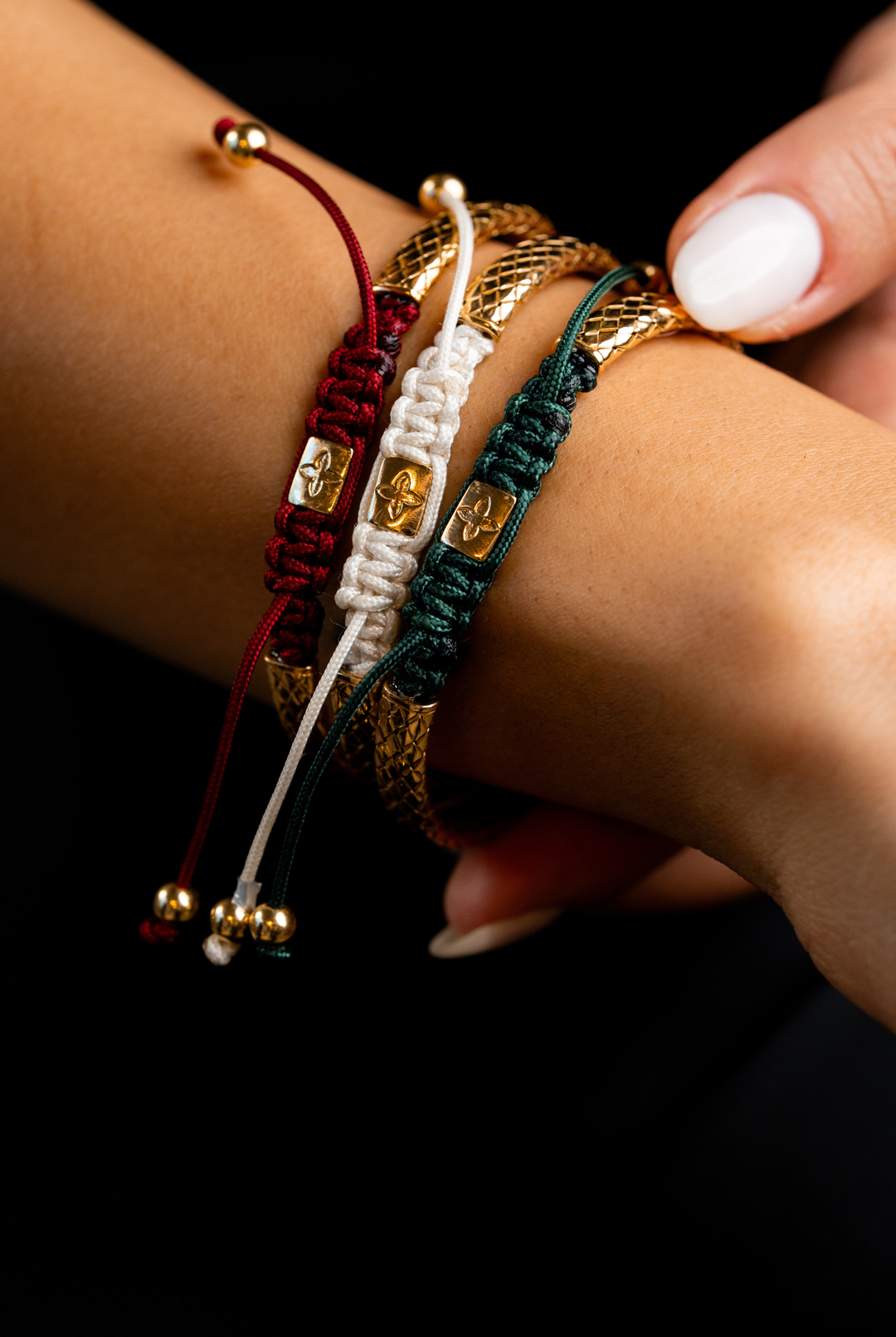 Yellow Silver Bracelet with Burgundy Cotton