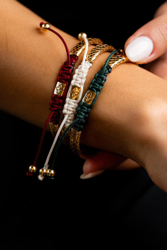 Yellow Silver Bracelet with Burgundy Cotton