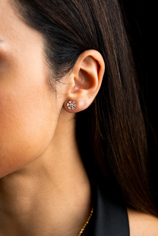Pink Gold Flower Earrings with Diamonds