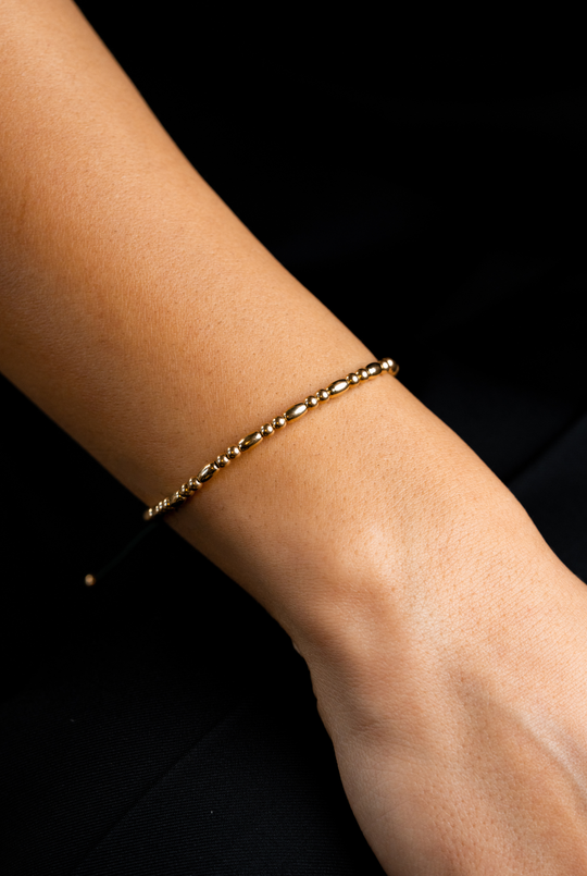 Yellow Gold Bracelet with Dark Green Cotton