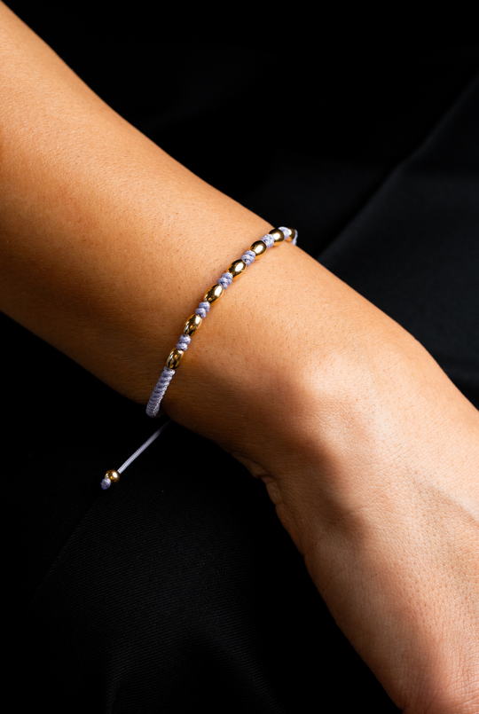 Yellow Gold Dots Bracelet with Lilac Cotton