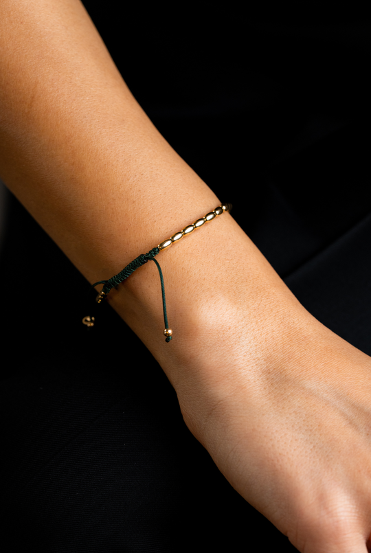 Yellow Gold Bracelet with Dark Green Cotton