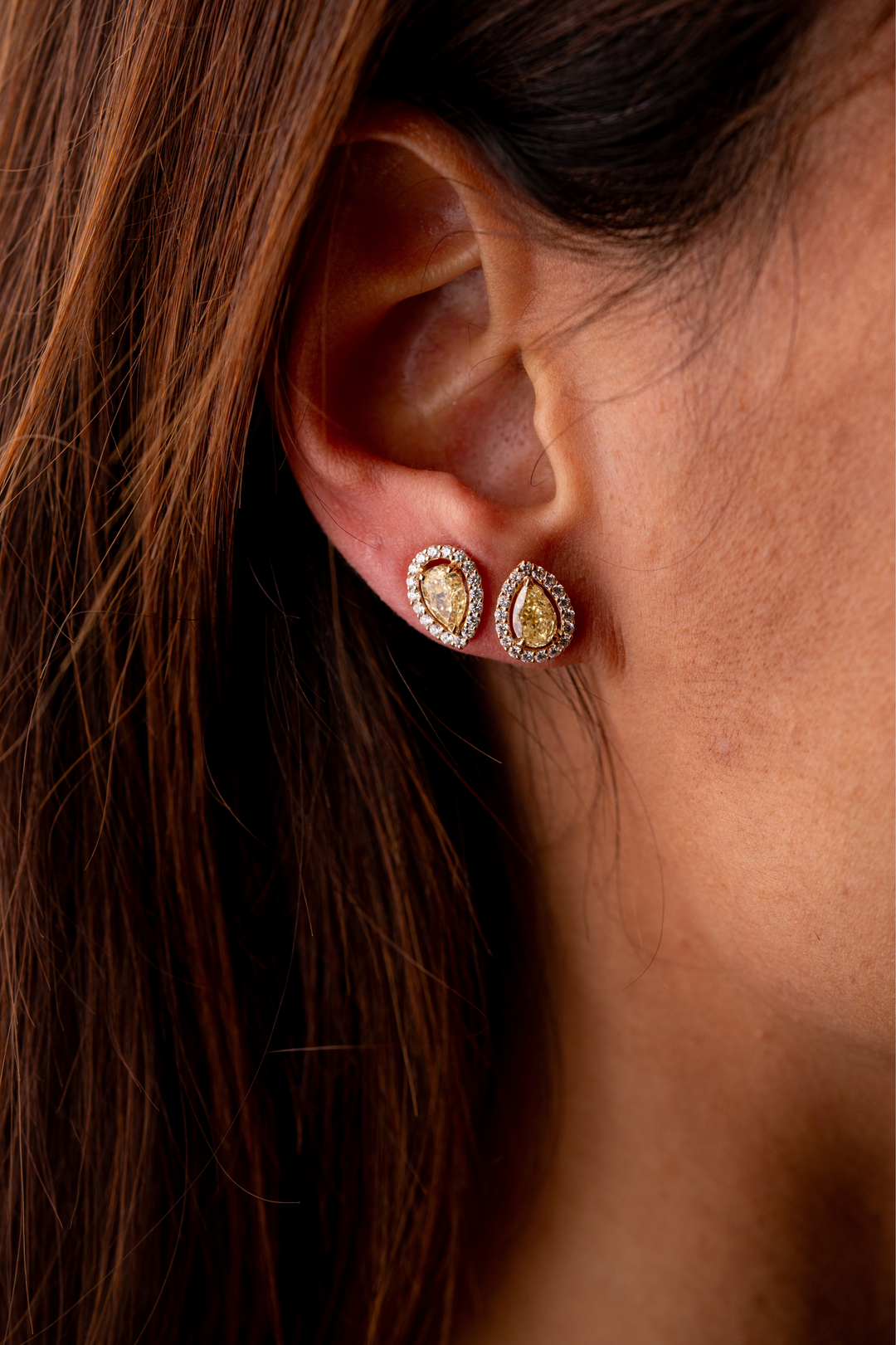 Pink Gold Earrings with Yellow Diamond Drop