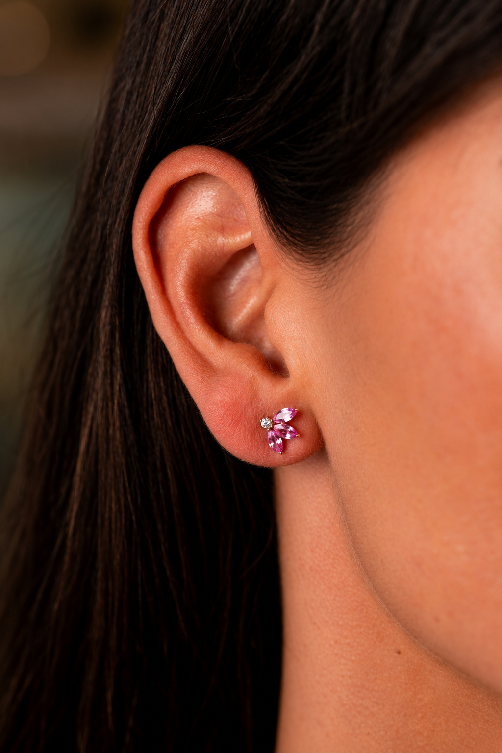Flower Pink Gold and Diamond Earrings II