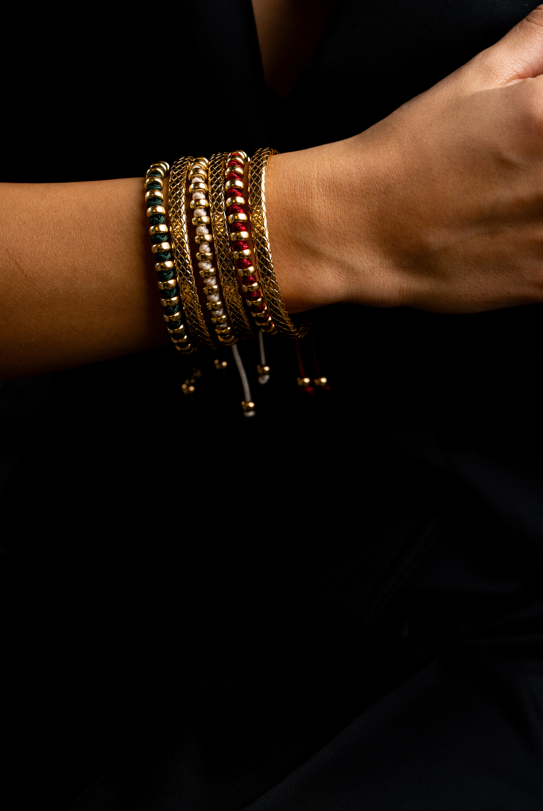 Silver Dots Bracelet with Burgundy Cotton