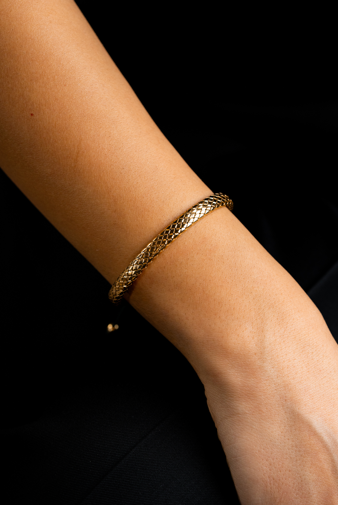 Yellow Silver Bracelet with Dark Green Cotton