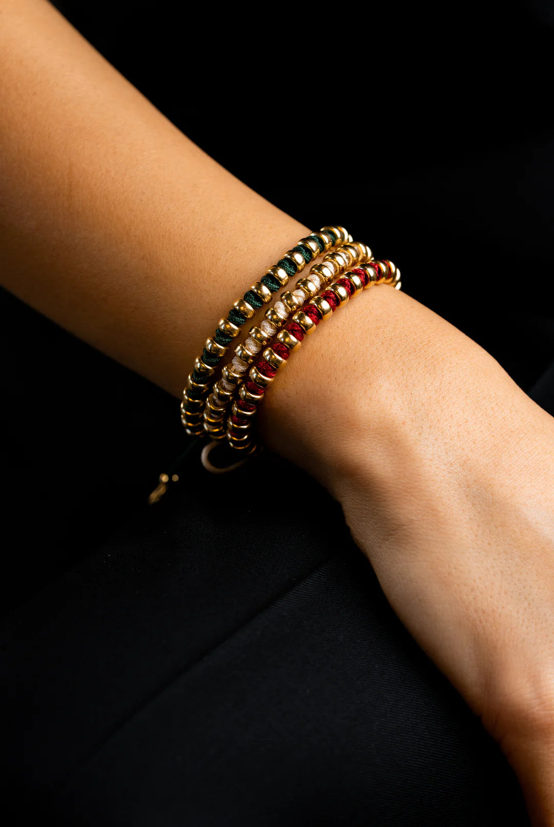 Silver Dots Bracelet with Green Cotton