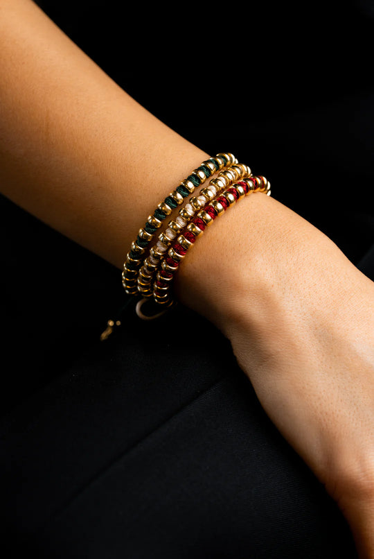 Silver Dots Bracelet with Green Cotton