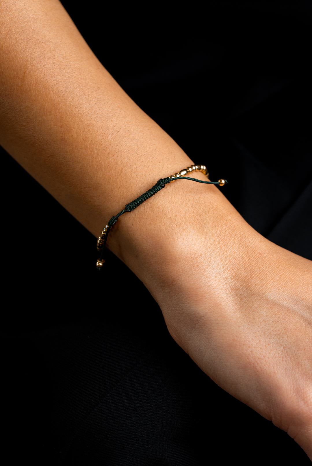 Yellow Gold Bracelet with Dark Green Cotton