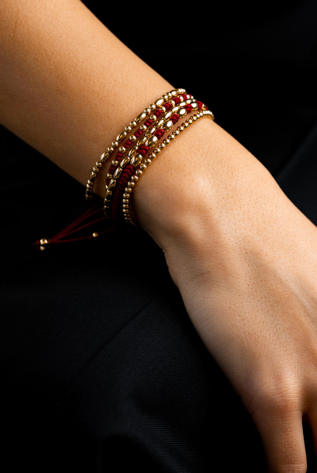 Yellow Gold Bracelet with Burgundy Cotton