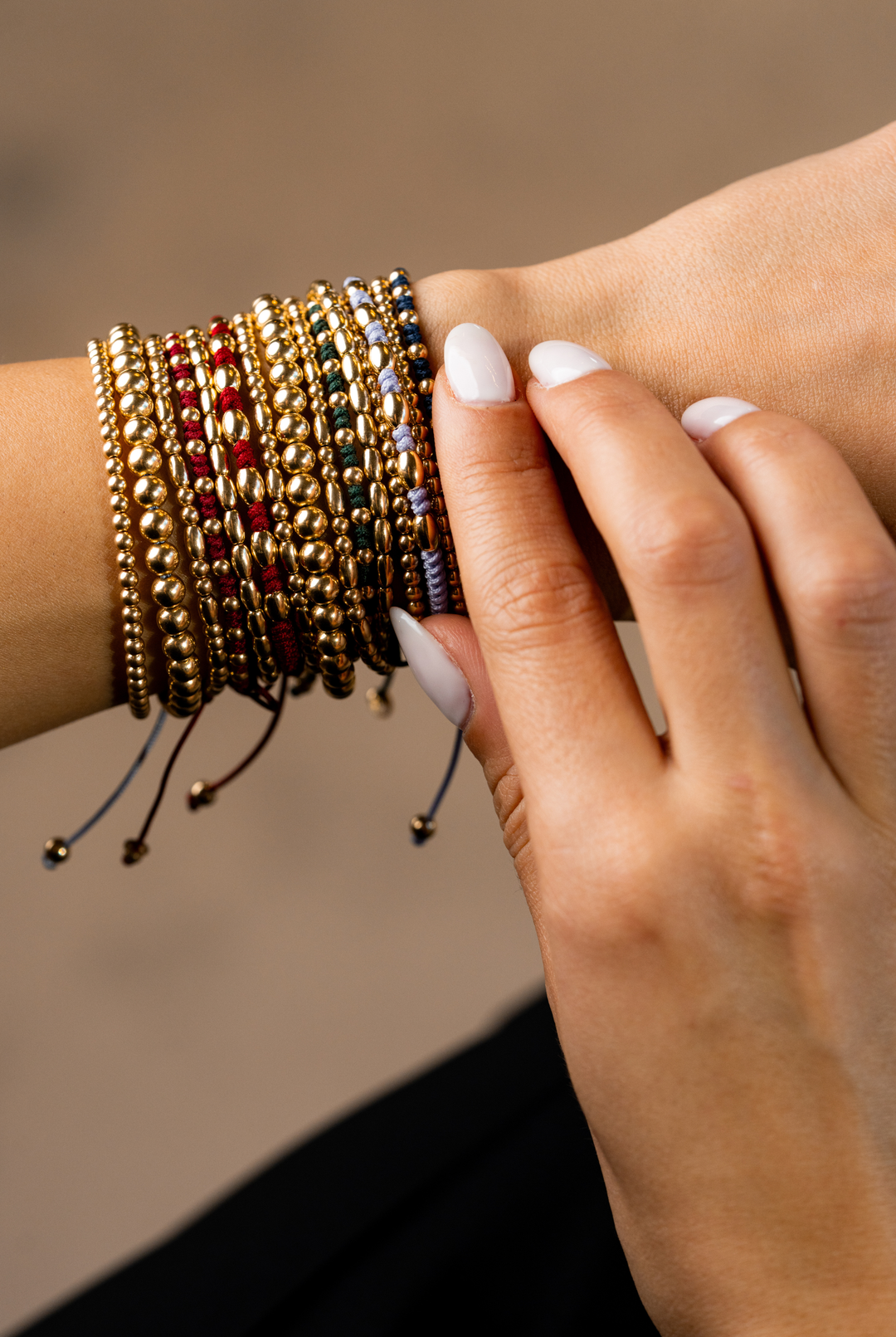 Yellow Gold Dots Bracelet with Dark Green Cotton