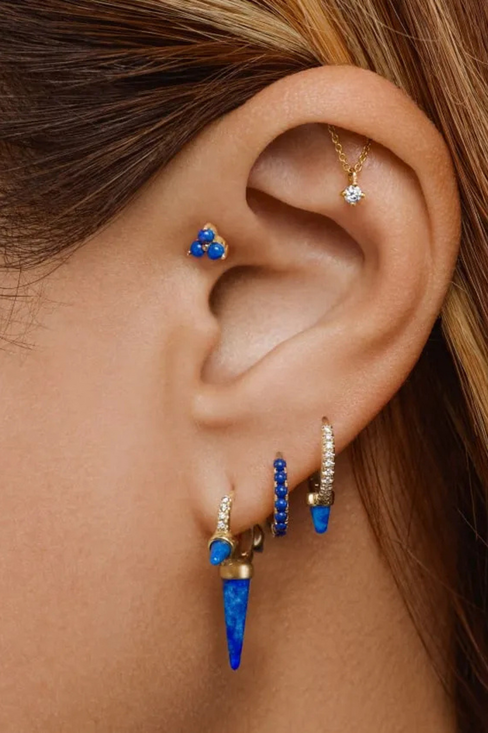 Pink Gold Prong Set Diamond Drape Piercing