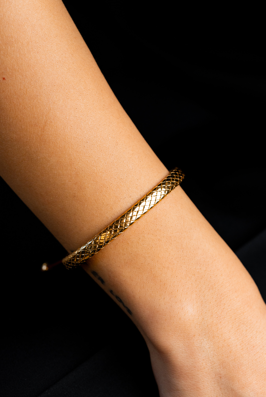 Yellow Silver Bracelet with Burgundy Cotton