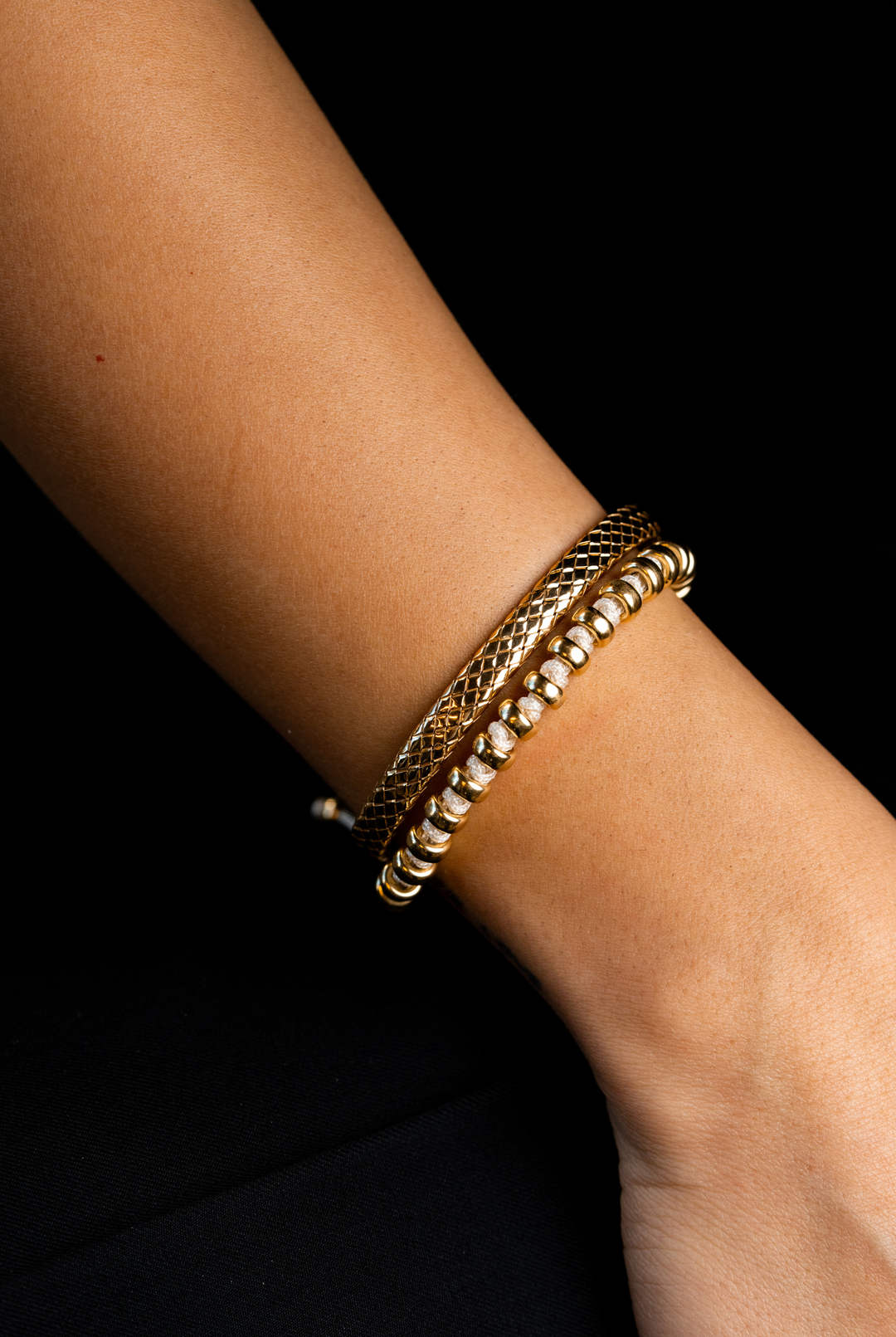 Silver Dots Bracelet with Cream Cotton