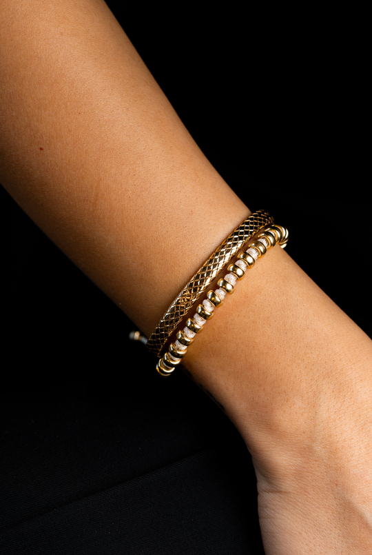 Silver Dots Bracelet with Cream Cotton