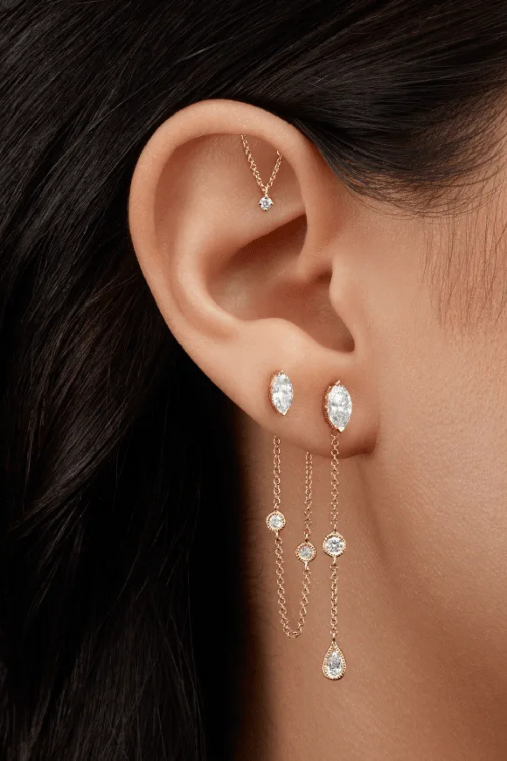 Prong Set Diamond Drape Piercing