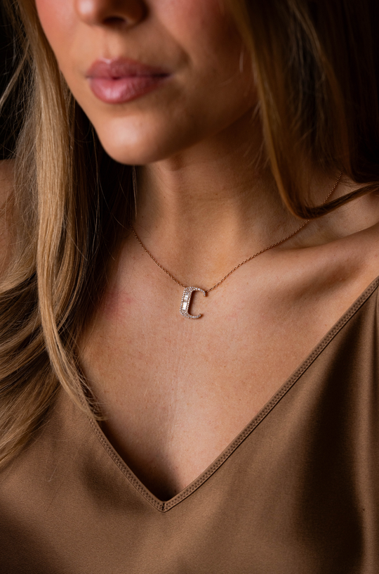 Letter Gold Necklace with Diamonds