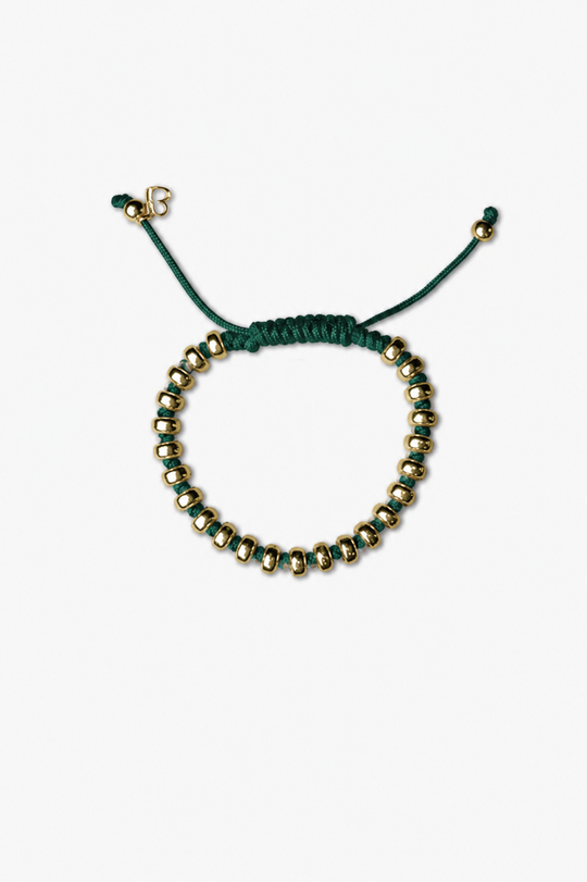 Silver Dots Bracelet with Green Cotton