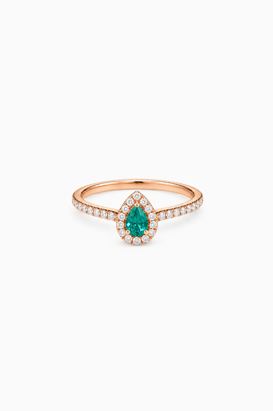 Pink Gold Engagement Ring with Diamonds and Emerald