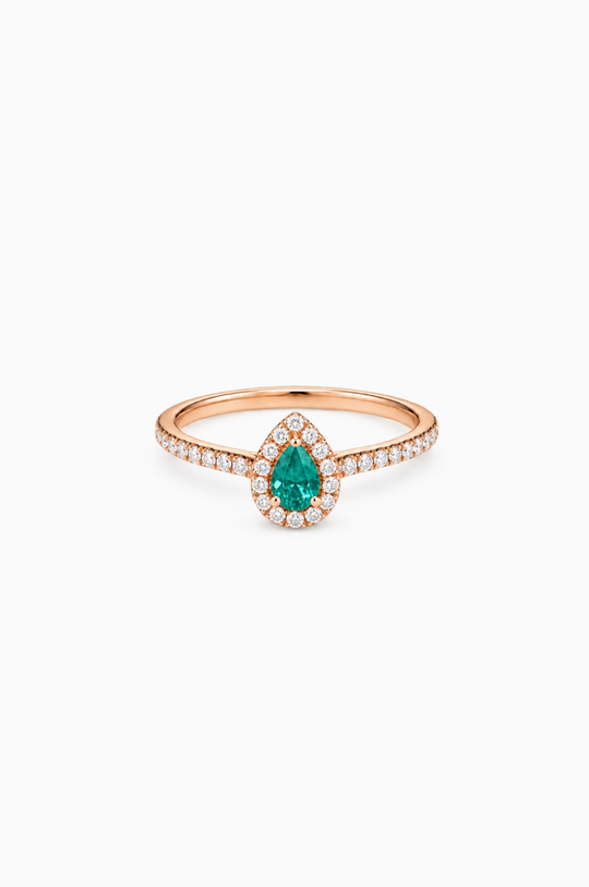 Pink Gold Engagement Ring with Diamonds and Emerald