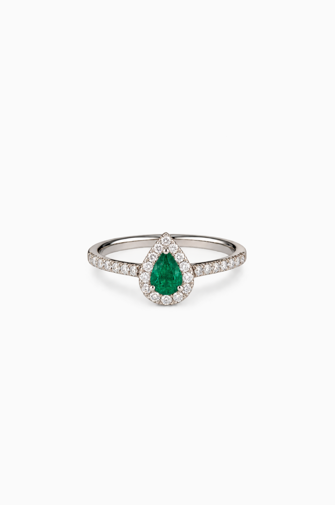 White Gold Engagement Ring with Diamonds and Emerald