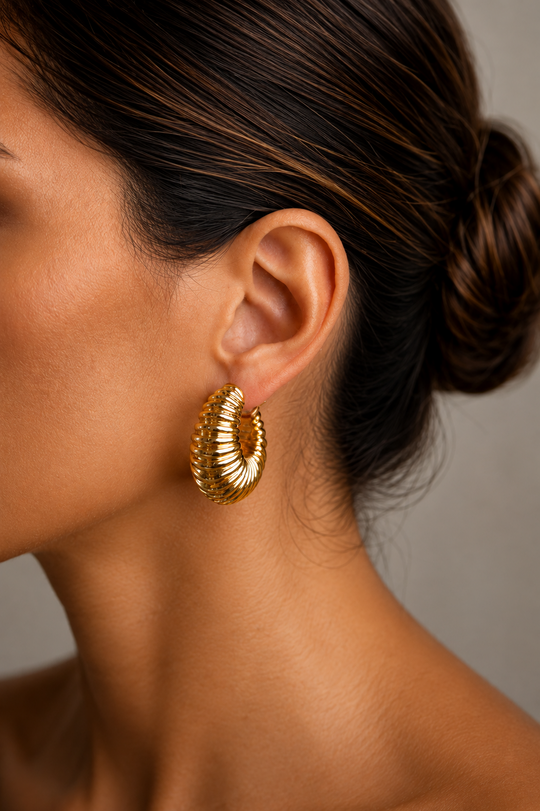 Gold Loop Earrings with Texture II