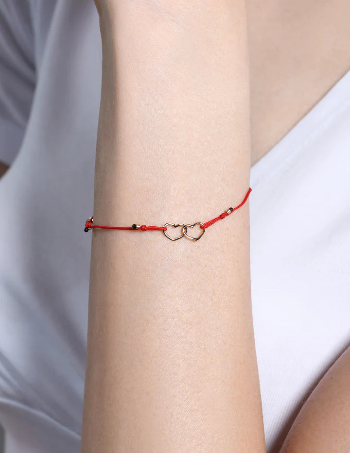 Two Hearts Red Ribbon Bracelet