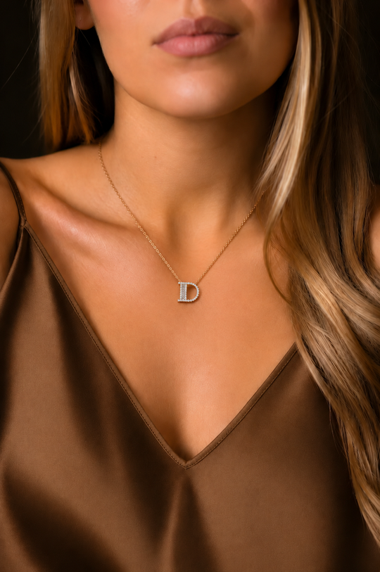 Pink Gold Necklace with Letter D and Diamonds