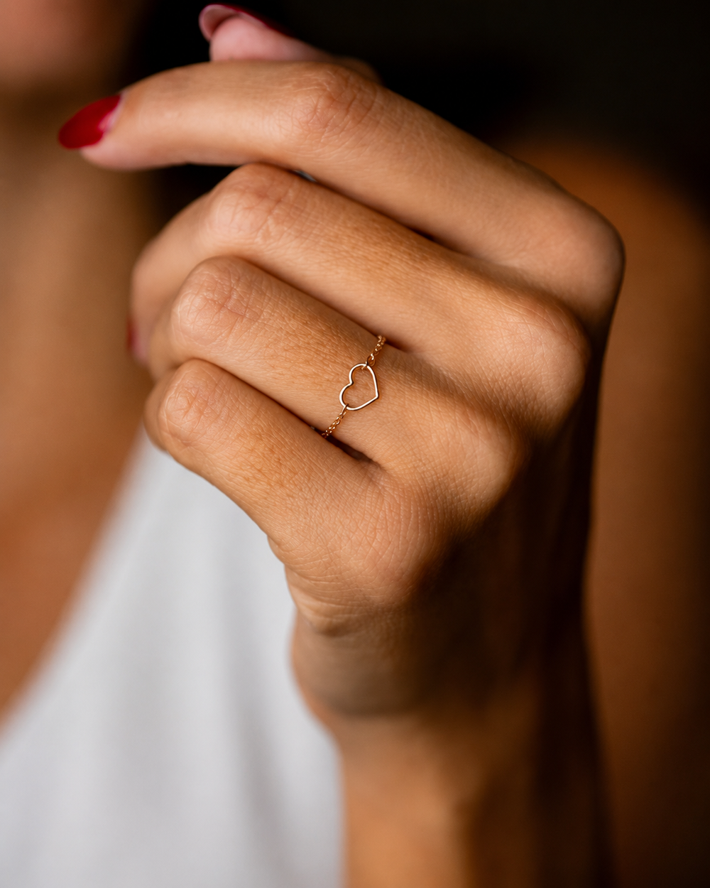 Gold Chain ring With Heart