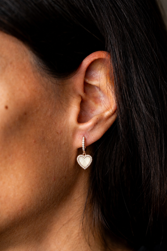 Pink Gold Heart Earrings with Mother-of-Pearl and Diamonds