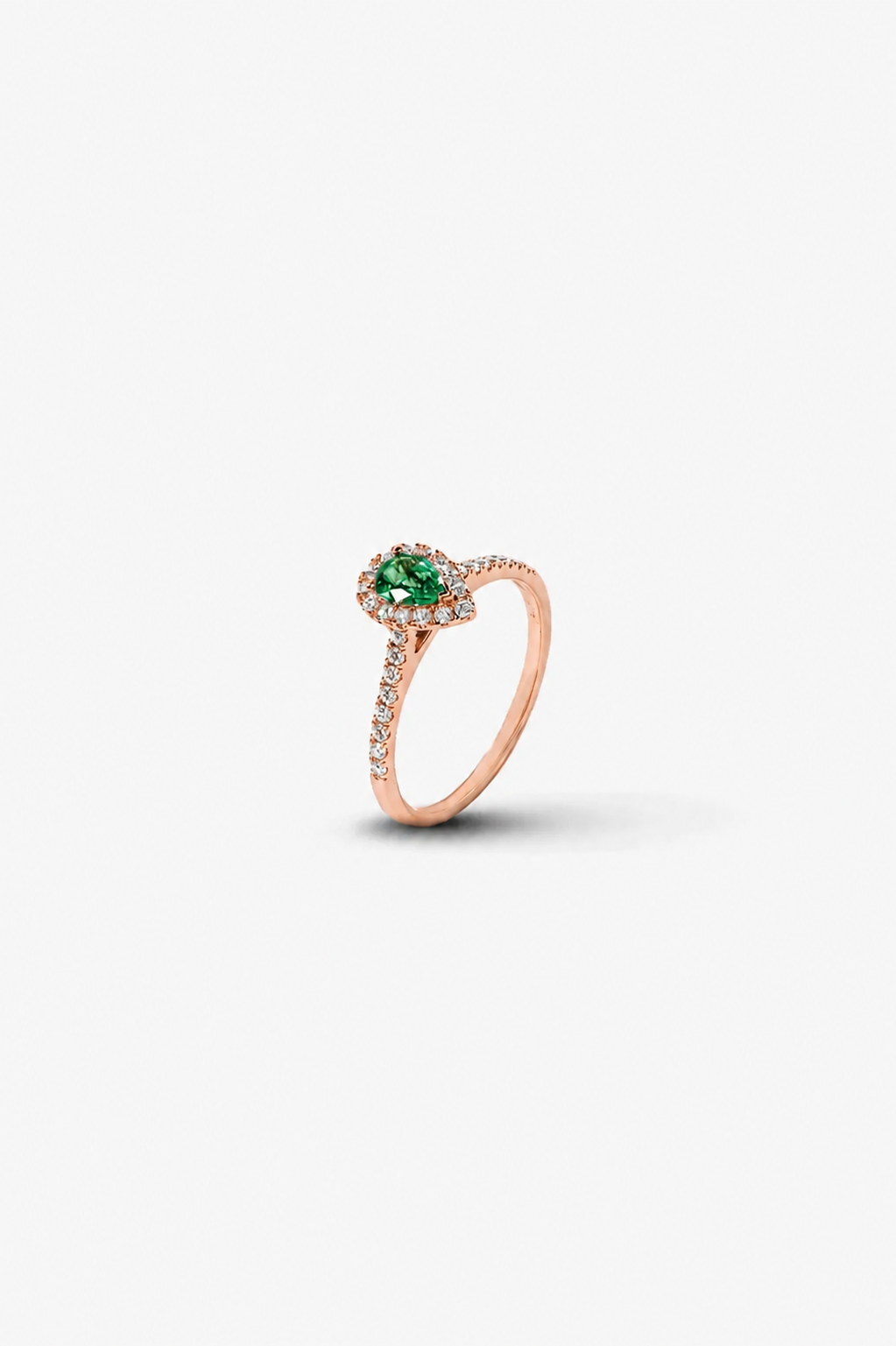 Pink Gold Engagement Ring with Diamonds and Emerald