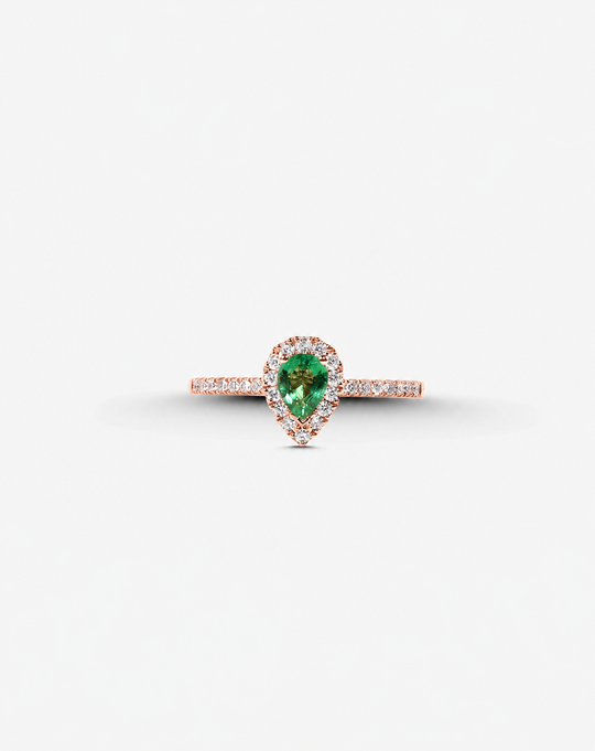 Pink Gold Engagement Ring with Diamonds and Emerald