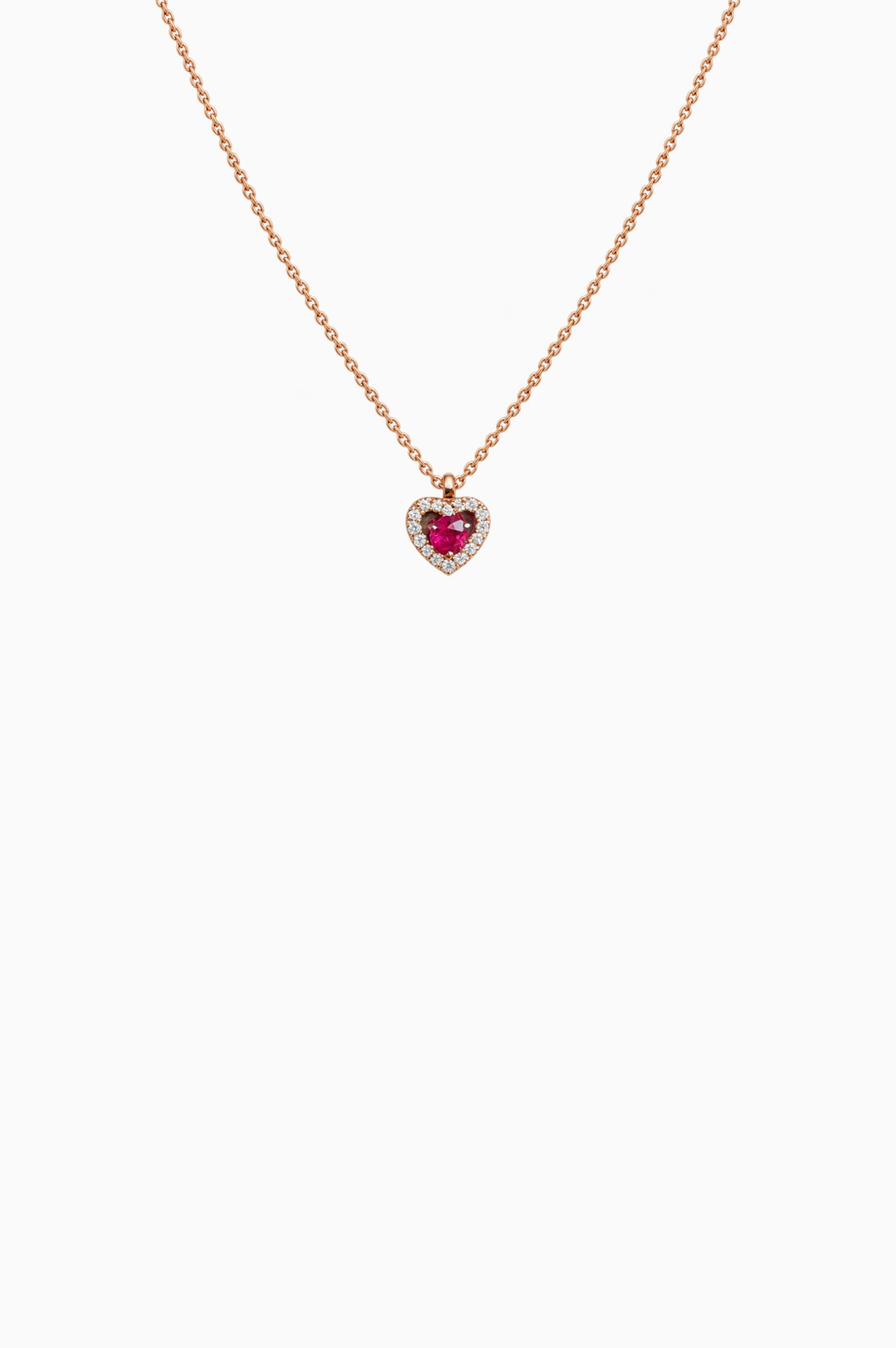 Pink Gold Necklace with Heart and Ruby