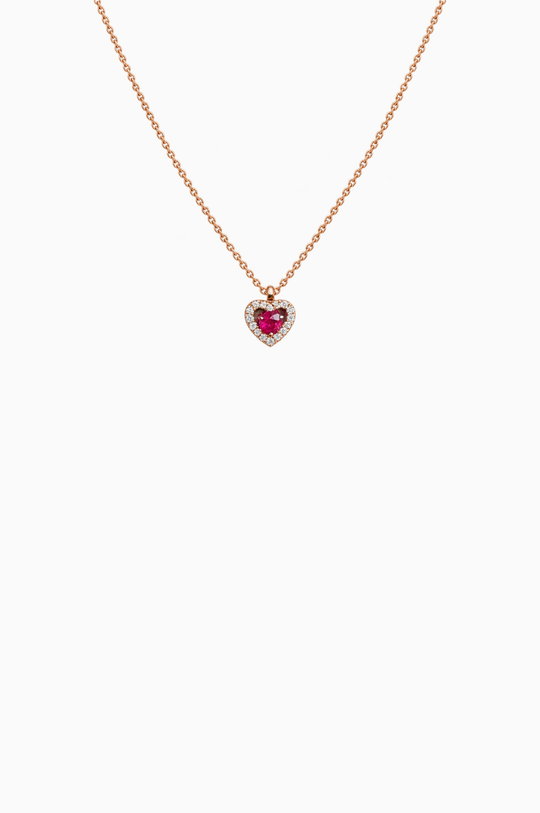 Pink Gold Necklace with Heart and Ruby