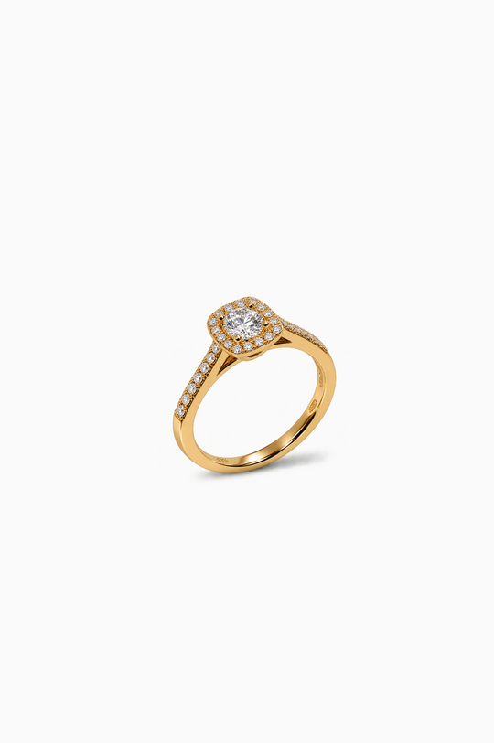 Anel de noivado retangular com diamante