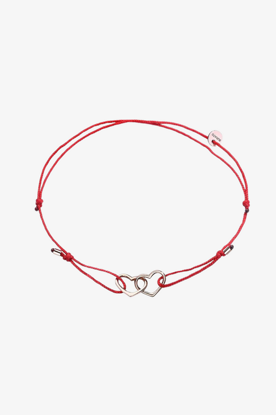 Two Hearts Red Ribbon Bracelet