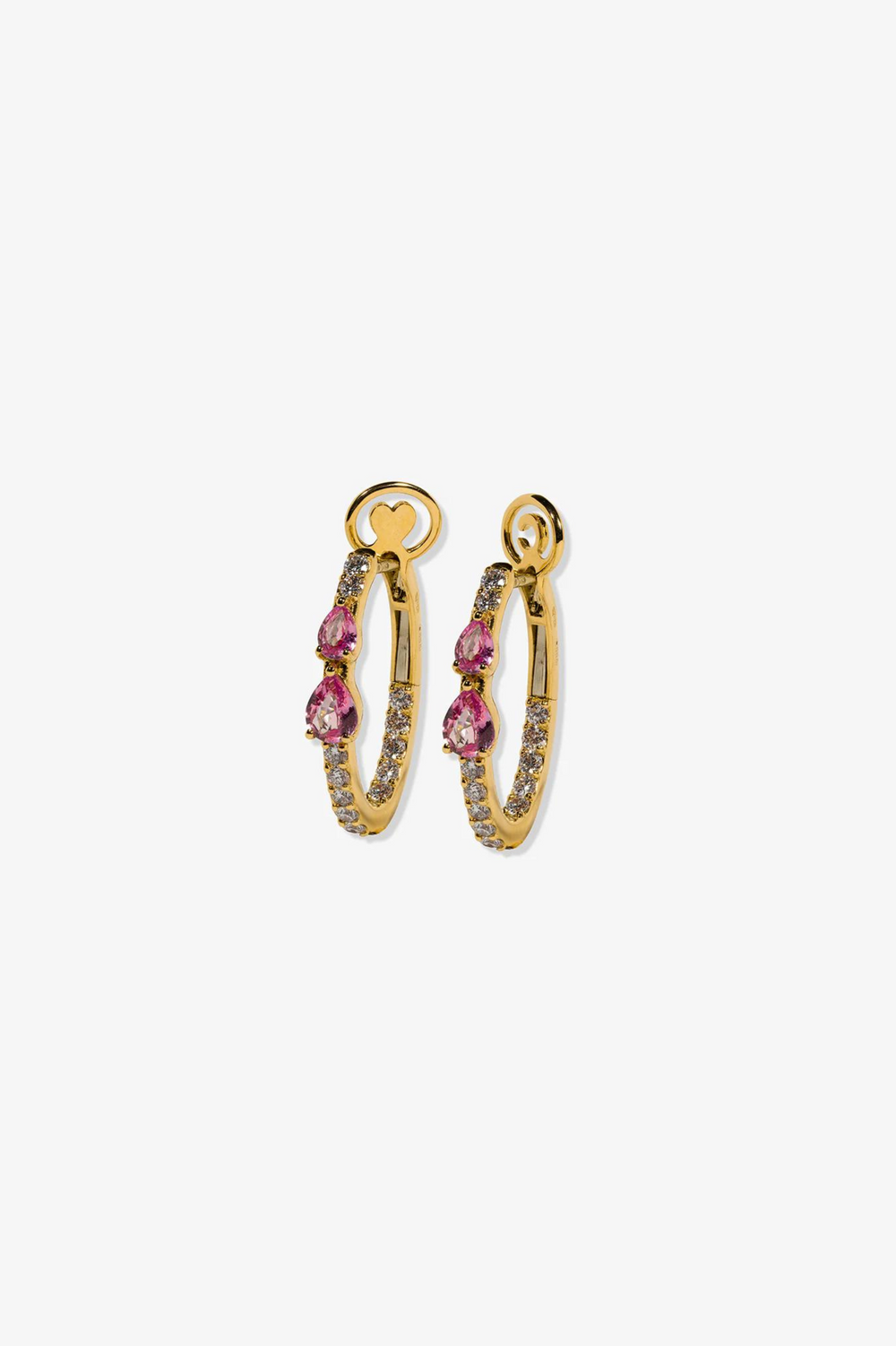 Pink Diamond and Gold Hoops with two Sapphires
