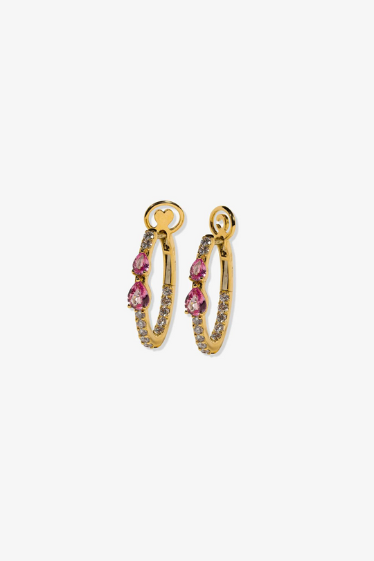 Pink Diamond and Gold Hoops with two Diamonds