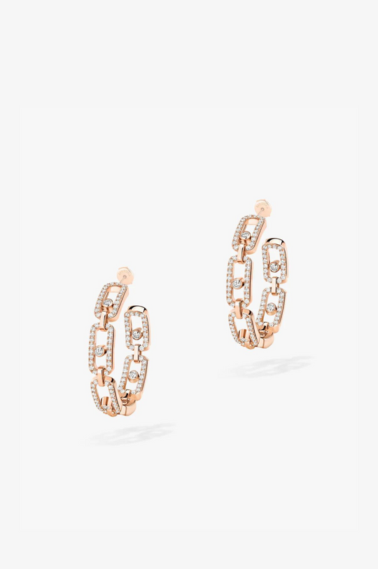 Pink Gold Diamond Earrings Move Link SM Hoop Earrings