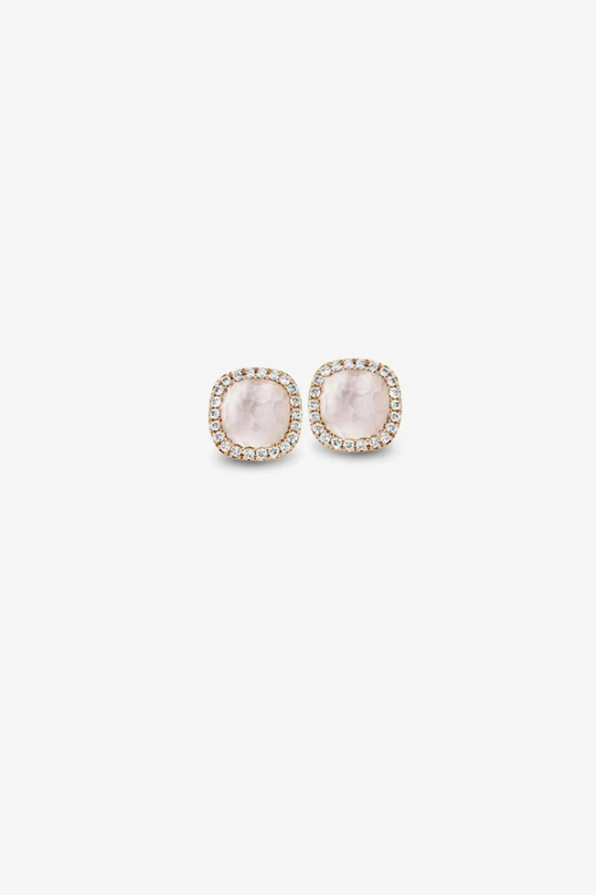 Rose Gold Earrings, rock crystal and Diamonds