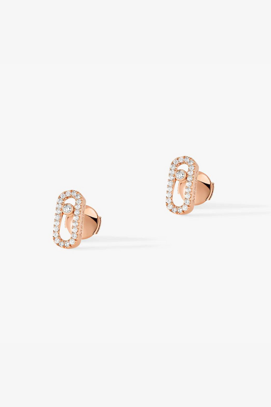 Puces Move Uno Pink Gold Diamond Earrings - Rose Gold