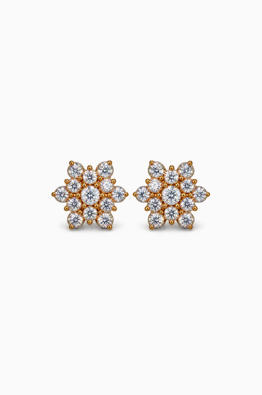 Brincos flor em ouro rosa com diamantes