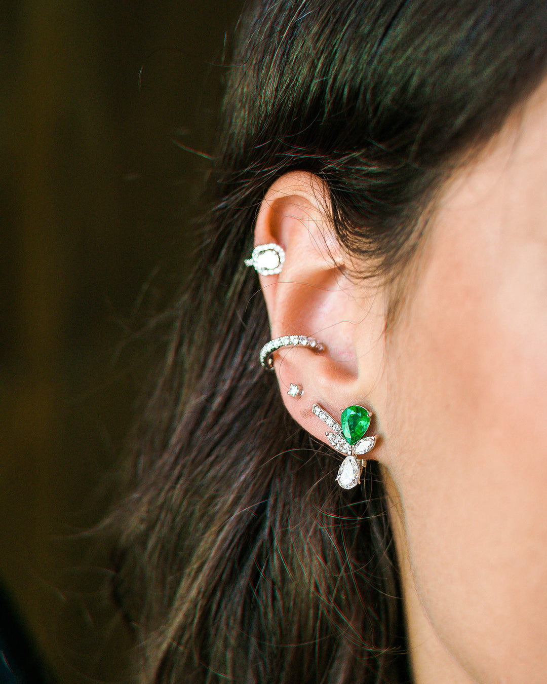 Diamond and Emerald Earring