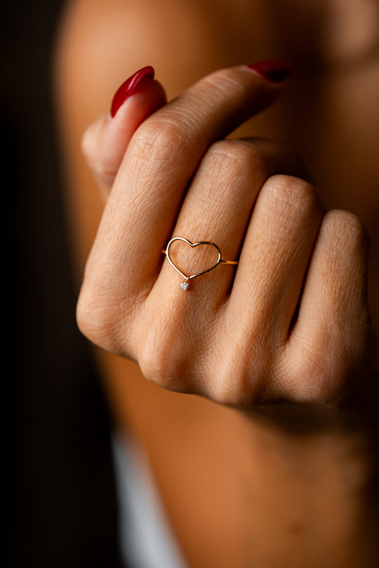 Gold Heart Ring with Diamond