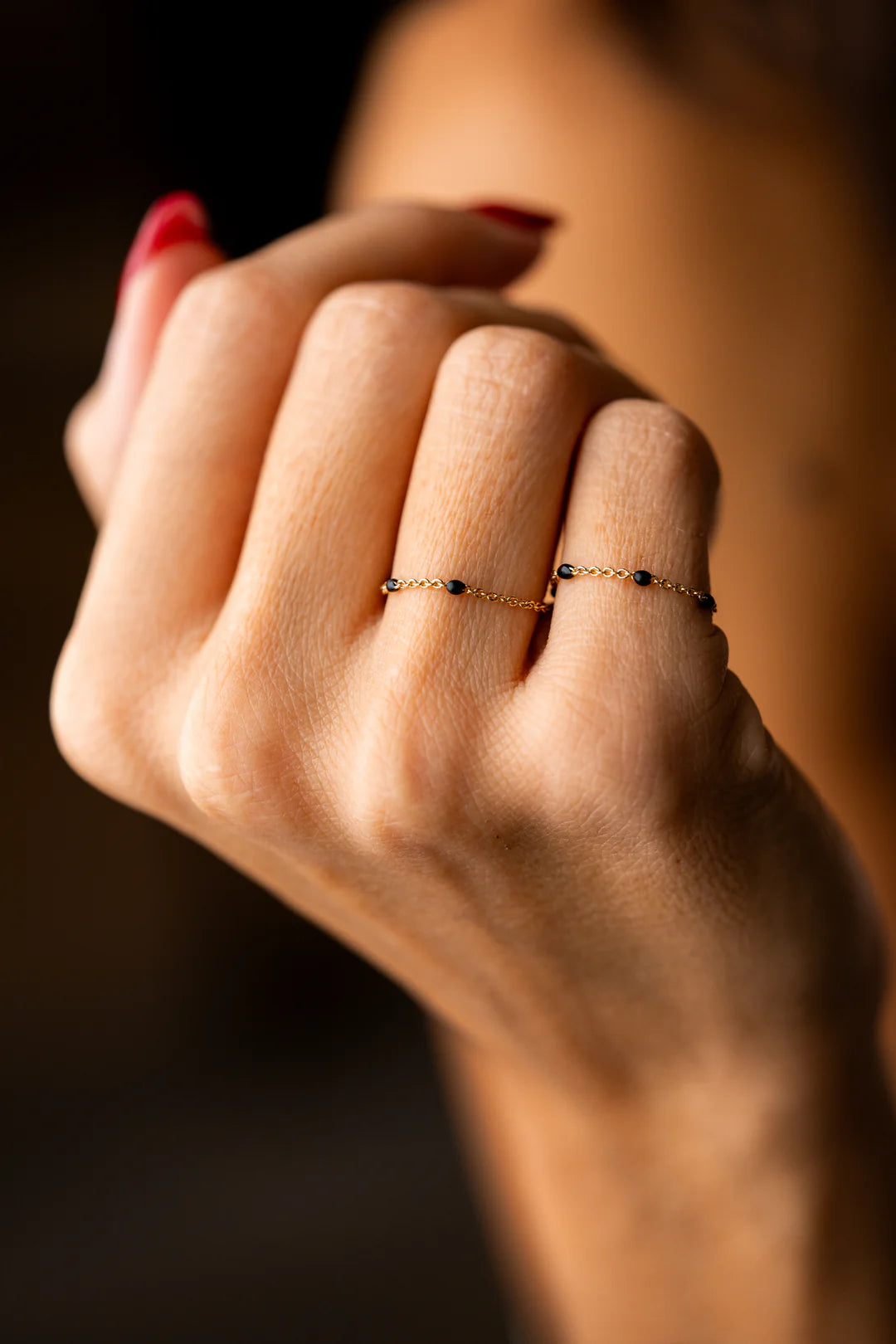 Gold Chain Ring with Black Dots